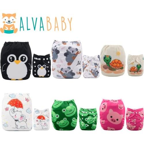 ALVABABY 6 diapers + 12 Inserts Baby Cloth Diapers One Size Adjustable Washable Reusable Cloth Nappy for Baby Girls and Boys