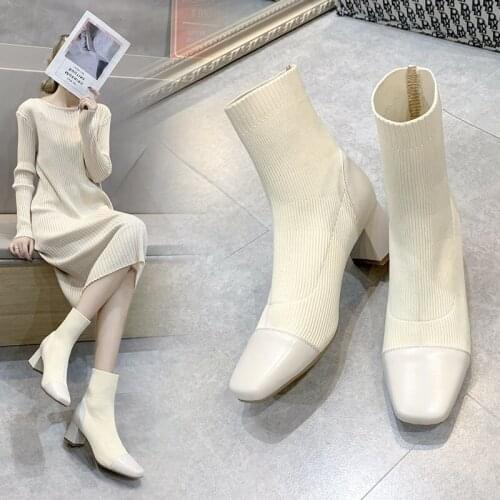 Hairy Elastic Cloth Martin Boots Womens New Fashion Womens Shoes Large Size Thick Heeled Short Stockings Boots