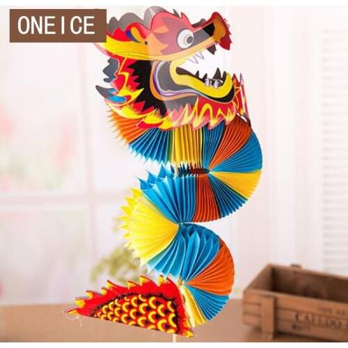 Paper Crafts Large Color Dragon Sign Oriental Kindergarten Handmade Toys New Pull Flowers