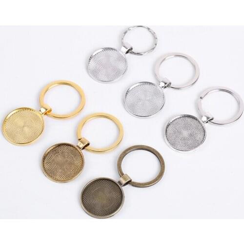 5Pcs/Lot 25mm Key Chain Cabochon Base For Jewelry Making Supplies Blank Cameo Tray Bezels Settings DIY Keychain Accessories