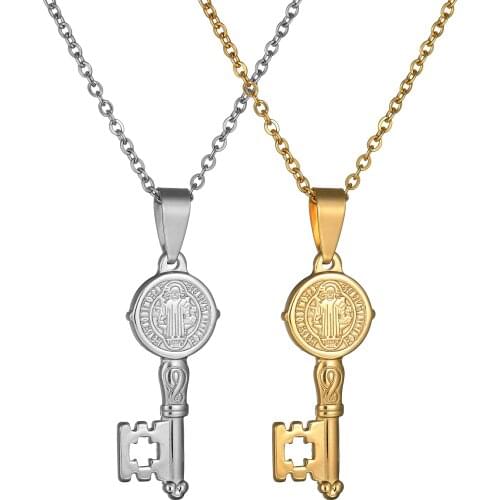 UZone Classic Jesus Signet Key Necklace Stainless Steel Church Prayer Pendant Necklace for Men Women Belief Femme Bijoux