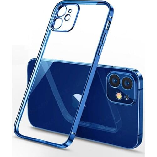 Classic Square frame Plating Case For iPhone 12 Pro Max Slim Soft Clear Camere Protection Phone Cover For Samsung S21 Plus S21