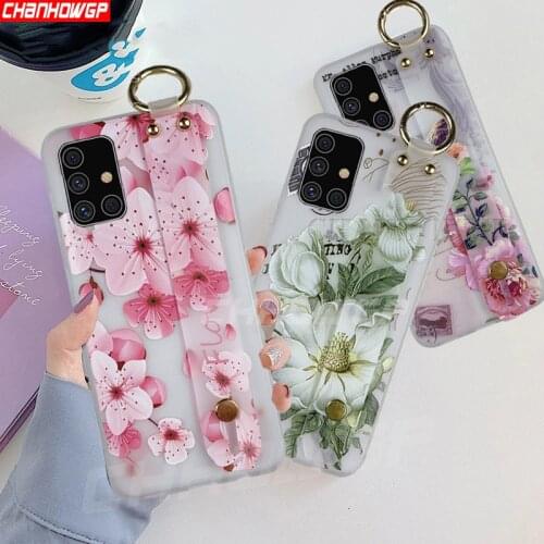 3D Flowers Wrist Strap Case For Samsung Galaxy A21S A51 A71 A01 A11 A31 A41 A70 A50 A30 A40 A20 A10 A30S M11 A 51 Soft TPU Cover