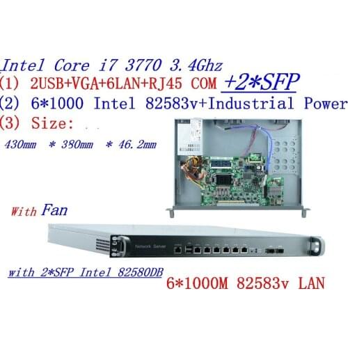 Core i7 3770 3.4GHZ pfSense hardware firewall 1U rack network server with 6*Intel 1000M LAN 2* SFP 1000M