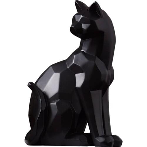 ORIGAMI STYLE WHITE AND BLACK GEOMETRIC CAT SCULPTURE ORNAMENTS ABSTRACT ANIMAL FIGURINE MODERN HOME DECORATIONS L3162