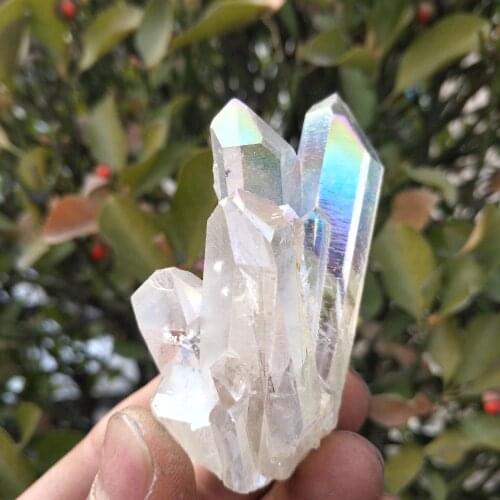 Hot!!!-60-70g natural white angel aura crystal cluster electroplating Titanium coating quartz cluster stone Healing