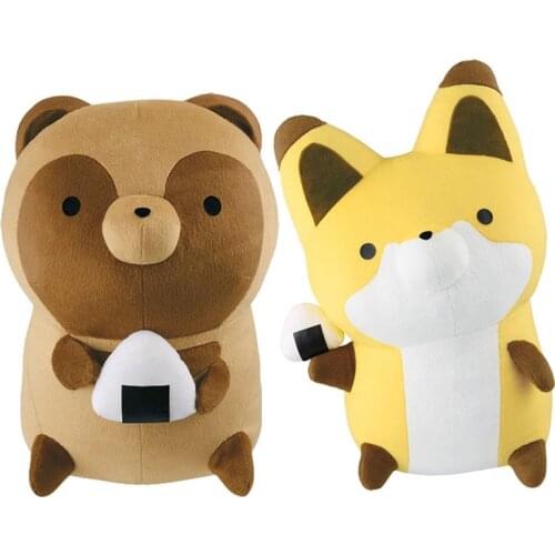 New Cute Tanuki Raccoon Kitsune Fox With Rice Balls Big Plush Plushie Stuffed Animals Doll Toy 36cm Kids Children Gifts
