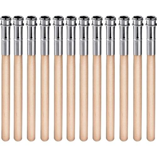 12 Pieces Wooden Pencil Extenders Art Pencil Lengthener Crayon Extension with Aluminum Handle for School Office Supplies
