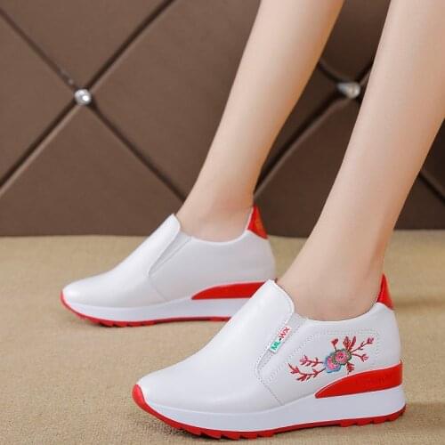 Black White Wedges Shoes for Women Flower Shoes Platform Hidden Heel Sneakers Ladies Trainer Fashion High Heels Women Sneakers