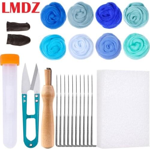 LMDZ Blue Wool Needle Felting Kit DIY Wool Roving for Felting Wool Needle Hand Spinning Yarn Craft Making Needlework Accessories