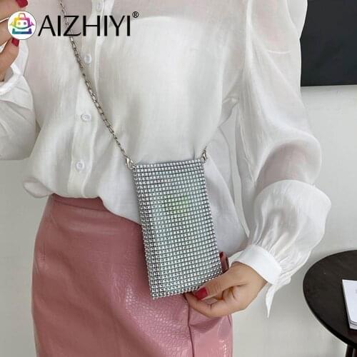 Fashion Women Rhinestone Solid Color Crossbody Shoulder Messenger Bag Casual Ladies Chain Mini Handbags Purse Phone Bags