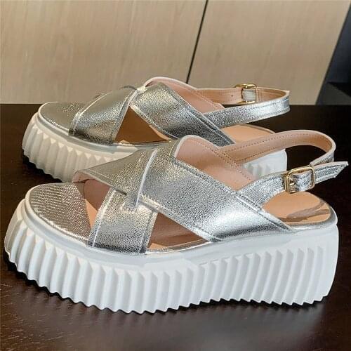 Fashion Sneakers Women Back Strap Cow Leather Wedges High Heel Gladiator Sandals Female Open Toe Platform Oxfords Casual Shoes