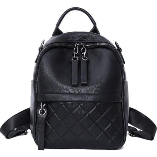100% Genuine Leather Fashion Women Backpack Elegant Black Daily Holiday Knapsack Casual Travel Bags Girls Schoolbag Brand