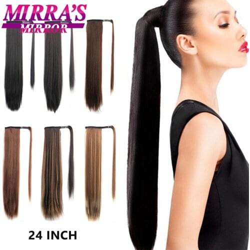 Ponytail Extension Wrap Around 24inch Straight Drawstring Ponytail Synthetic Hairpieces Clip in Ponytails for Women