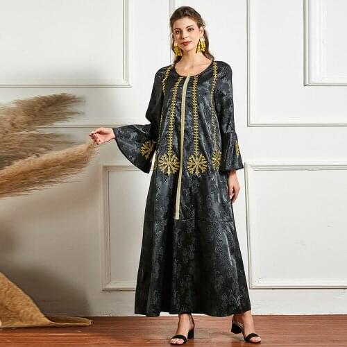 Ramadan Eid Mubarak Muslim Embroidery Dress Womens Abaya Dubai Turkey Islam Hijab Dress Vestidos Robe Musulmane Longue F2827