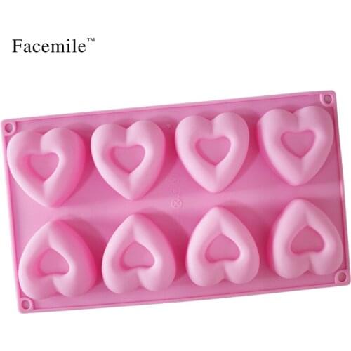 Gift Bread Desserts Bakery Tool 8 Holes Love Heart donut doughnut cake chocolate Baking Silcon Muffin Cups Soap Mold 51094