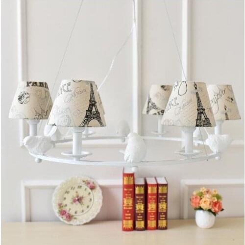 Free Shipping 6L D82cm LED Modern Nordic Style Creative Brief Restaurant Lights Bird Personalized Rustic Fabaric Pendant Lamp