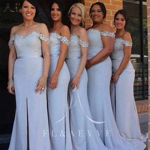 Simple Sky Blue Satin Mermaid Bridesmaid Dresses Lace Sweetheart Wedding Party Gowns Side Split Prom Gowns Plus Size