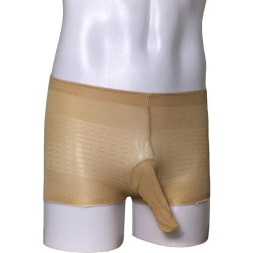 Sexy Lingerie Men Gay Sissy Fetish Sheer Pantyhose Boxer Shorts Knickers with Crotch Cock Sheath Pantiess Erotic Underwear