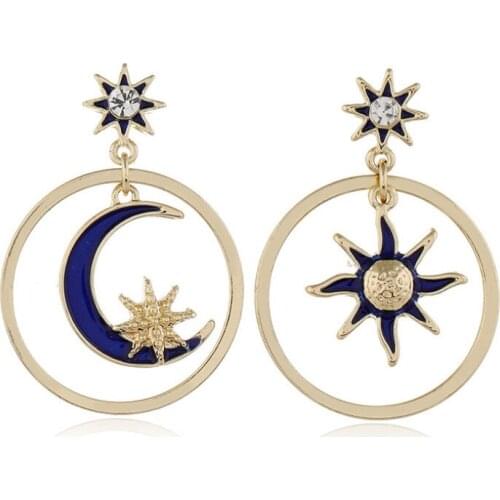 European and American alloy diamond inlaid acrylic Sun Moon Circle Earrings female personality design ear jewelry