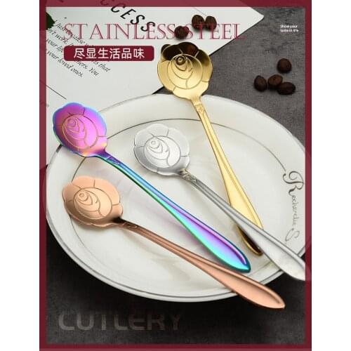 Funny Rose Flowers Coffee Tea Spoon 304 Stainless Steel Cocktail Spoons Fine Polished Drink Scoop Measuring Milk Shake Ladle