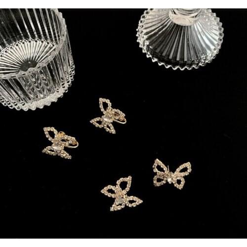 TIMEONLY Delicate Bling Rhinestones Bowknot Stud Earring for Women Ladies No Pierced Ears Clip Earrings Hollow Animal Jewellery