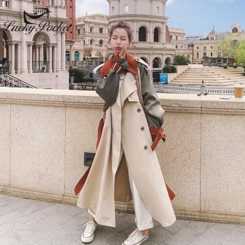 Women Spring Autumn New Hit Color Spliced Fashion Long Trench Coat Female Loose Brand High Street Coat Ladies Slim Coats ML862