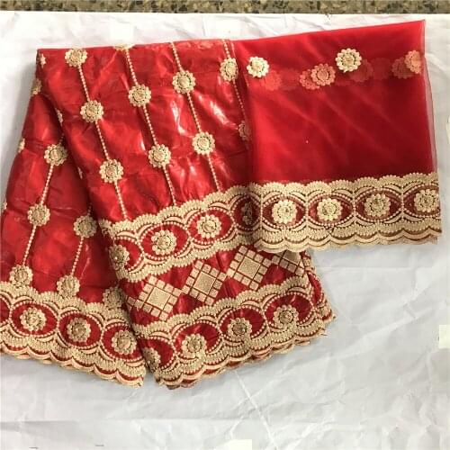 Gold Beaded Embroidered Bazin Riche Lace Fabrics With Net Blouse African Guinea Wedding Party Dress Basin Beads Fabrics Material