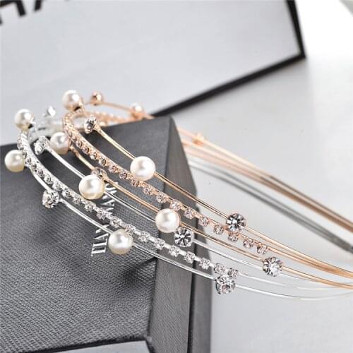 1PCS Korean Hairpin Diamond Inlaid Sweet Pearl Girls Headband Headdress Bangs Multilayer Gold Silver Alloy Wide-brimmed HeadWear