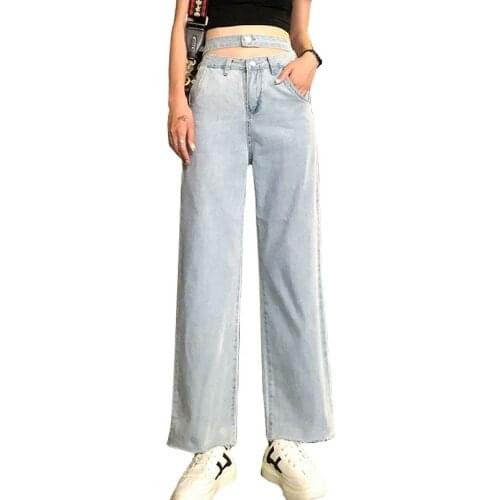 Hong Kong Style Woman Jeans High Waist Clothes Wide Leg Denim Clothing Light Blue Streetwear Cheap 2020 Fashion Straight Pants