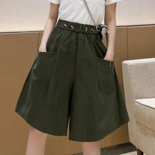 Plus Size Ladies Casual Shorts High Waist Wide Leg A-line Solid Color Minimalist Shorts Summer Clothing vetement femme 2021