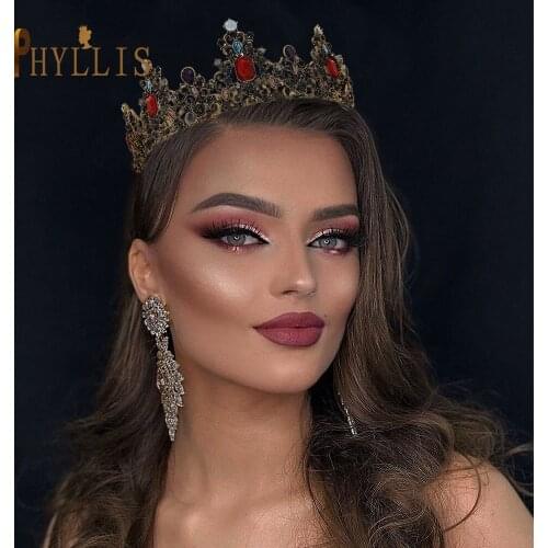 A74 Retro Women Baroque Rhinestones Bride Wedding Crowns Charm Prom Queen Tiara Queen Princess Hair Jewelry Party Headwear