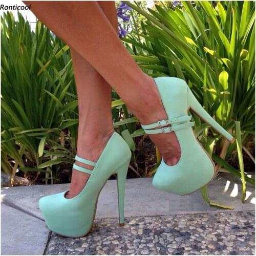 Ronticool Handmade Women Pumps Suede Stiletto Heels Round Toe Elegant Beige Green Black Party Shoes Women US Plus Size 5-20
