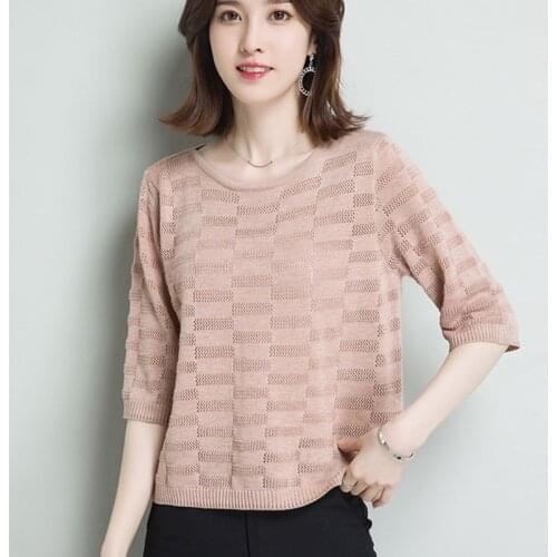 2019 Summer Short Sleeve Pullover Fashion Knitted Tops Women Thin Ladies Pull O-Neck Ladies Pullovers And Sweater Female