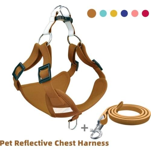 Suede Breathable Dog Harness Adjustable Pet Vest and Leash Set Chest Straps Reflective Dogs Walking for Small Medium Dog