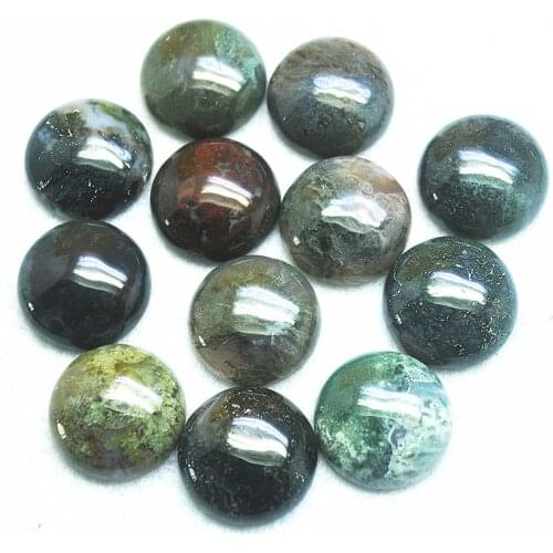 11PCS Nature Moss Agate Stone Cabochons Round Shape Size 20MM Beads Cabs Hot Sells Jewelry DIY Accessories Fashion Findings