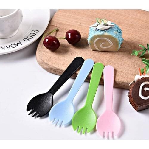 100pcs Disposable Plastic Spoon Forks For Cake Ice Cream Salad Fruit Dessert Restaurants And Kids Birthday Party Supplies