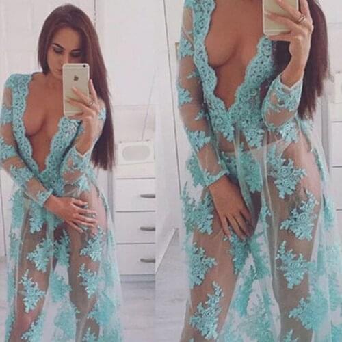 2021 Women Sexy Perspective Mesh Chiffon Beach Dress Swimwear Cover Up robe de plage Bathing Suit Cover Ups Nightdress C1783