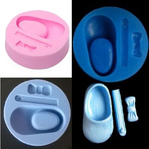 3D Baby Shoes & Bow Silicone Fondant Cake Chocolate Soap Mold Decorating