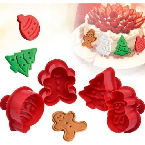 4Pcs/set Christmas Tree Cookie Cutter Gingerman Fondant Cake Biscuit Cutter Stamp Mold 3D Cake Decorating Tools Baking Moulds
