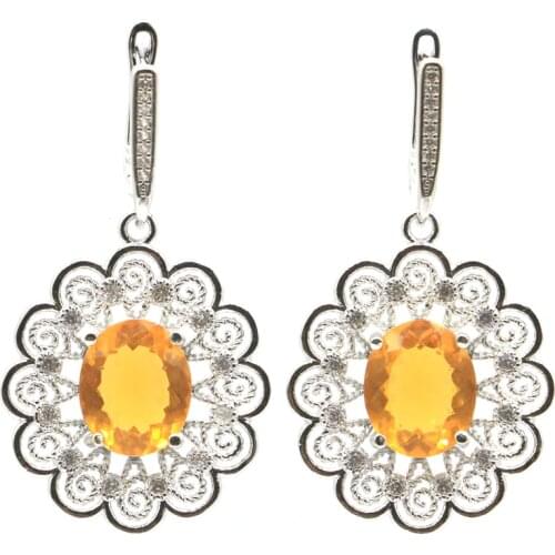 43x23mm Jewelry Set Created Hollow Pink Tourmaline Golden Citrine For Ladies Daily Wear Silver Earrings Eye Catching