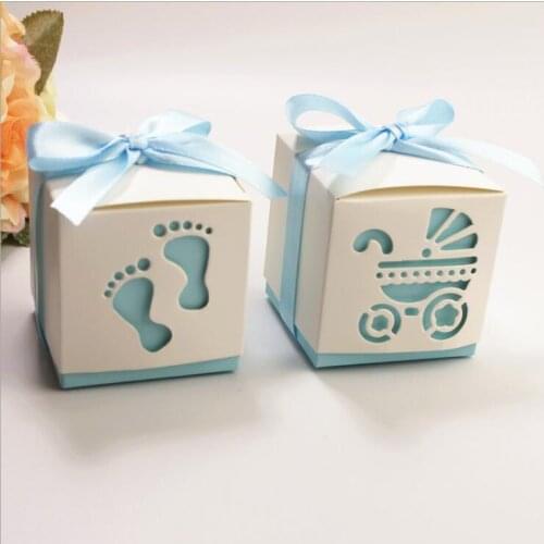 50pcs/lot Baby Carriage Candy Box Baby Shower Favor Paper Gift Box Birthday Party Decoration