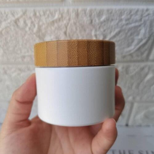 30g 50g 100g 150g 250g White Plastic Bottle with Bamboo Lid, White Packaging Jar with Wooden Cap, PP Cream Container, 50 PCS/Lot
