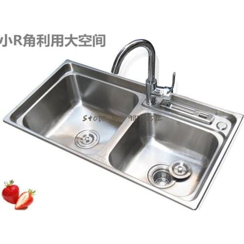 Free Shipping 304 Kitchen Stainless Steel Sink, Double Sink, Two Sinks, Sink, Double Bowl, Brushed, Thickened, Double Sink