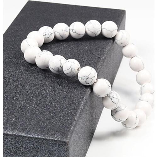 High Quality Natural Stone Bracelets Couple Distance Beads Black Lava Rock Stone White Stretch Charm Strand Bracelet Men Jewelry