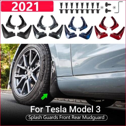 2021 Model 3 Car Accessories Mud Flaps For Tesla Model 3 Carbon Fiber Accessories Splash Guards Fender Matte Black ABS Mudguards