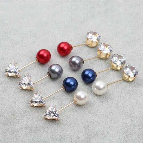 Pins and brooches Vintage Style Plated Clear Double head Imitation pearl brooch Wedding Accessories scarf pins clips