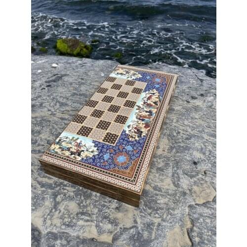 Wooden Mosaic Chess and Backgammon Set, Backgammon Board Set, Luxury Backgammon Board, Backgammon Set with Wooden Chess Pieces