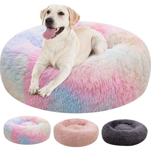 Long Plush Super Soft Pet Bed Kennel Round Dog Cat Bed Winter Warm Sleeping Bag Cushion Mat Portable Cat Bed For Cat Dog
