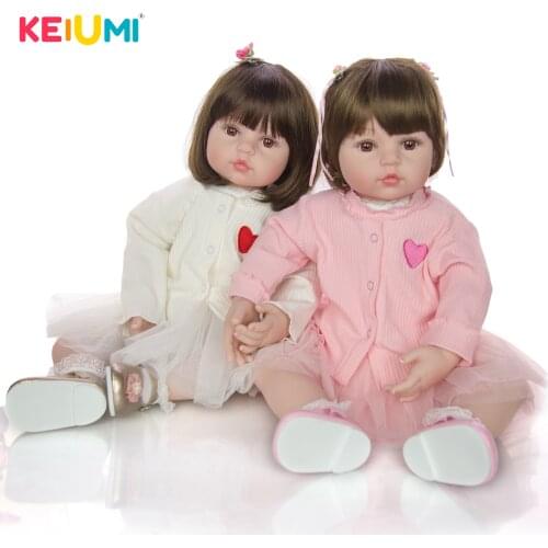 KEIUMI Cute 24 Inch Twins Boneca Reborn Toy Soft Touch Vinyl Doll For Girl Alive Reborn Baby Doll Cloth Body Kid Gift